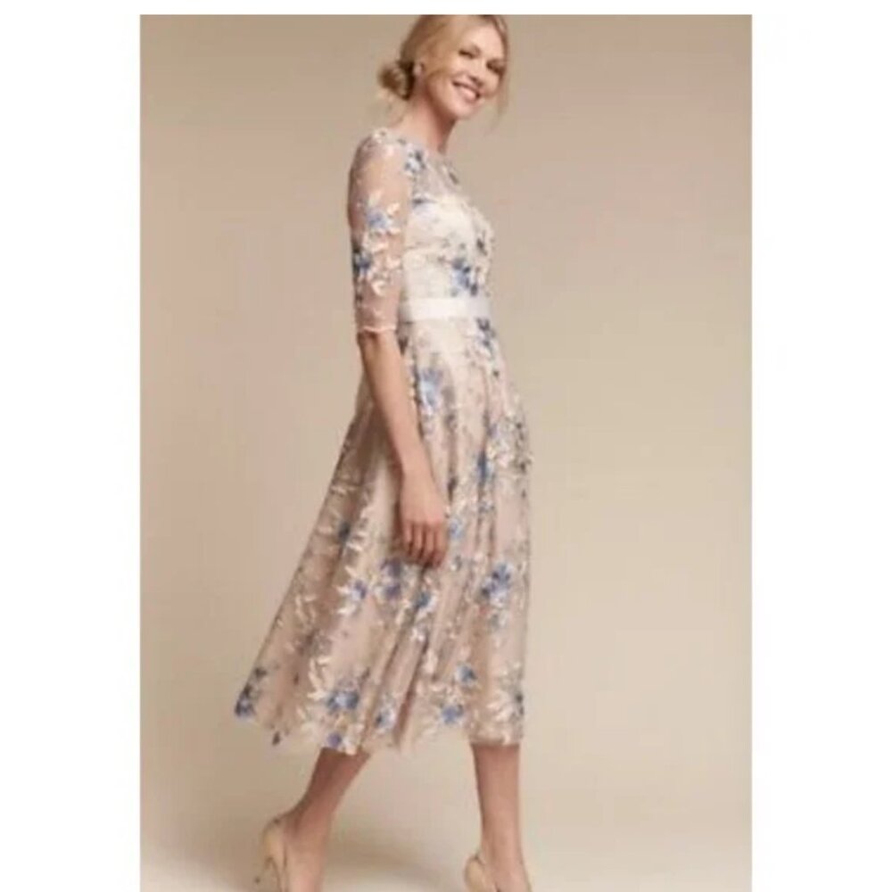 BHLDN Anthropologie Hitherto Linden Midi Floral Dress ~ size 2